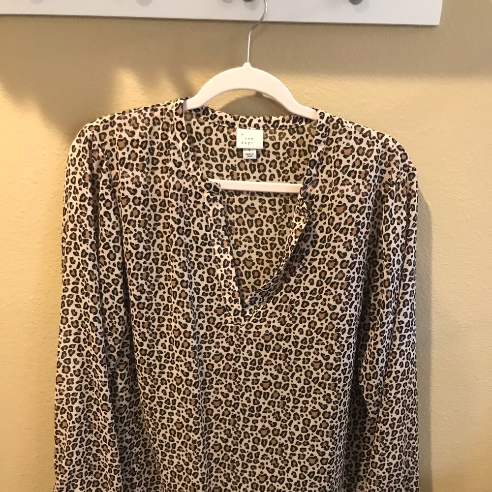 Leopard Split Neck Blouse